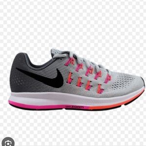 Nike Women's Air Zoom Pegasus Running Shoe - Gray with Pink And Orange Accents